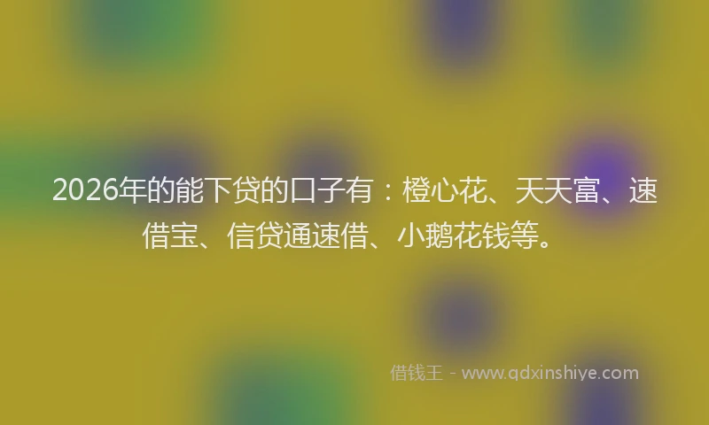 2026年的能下贷的口子有：橙心花、天天富、速借宝、信贷通速借、小鹅花钱等。