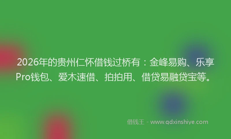 2026年的贵州仁怀借钱过桥有：金峰易购、乐享Pro钱包、爱木速借、拍拍用、借贷易融贷宝等。
