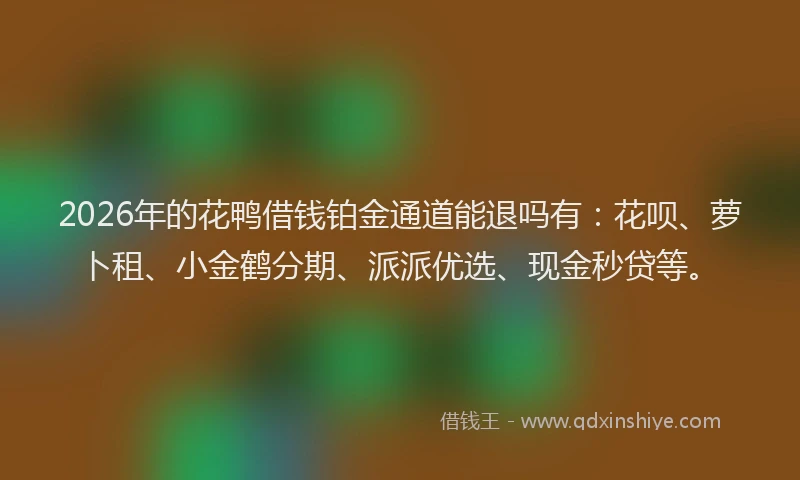 2026年的花鸭借钱铂金通道能退吗有：花呗、萝卜租、小金鹤分期、派派优选、现金秒贷等。
