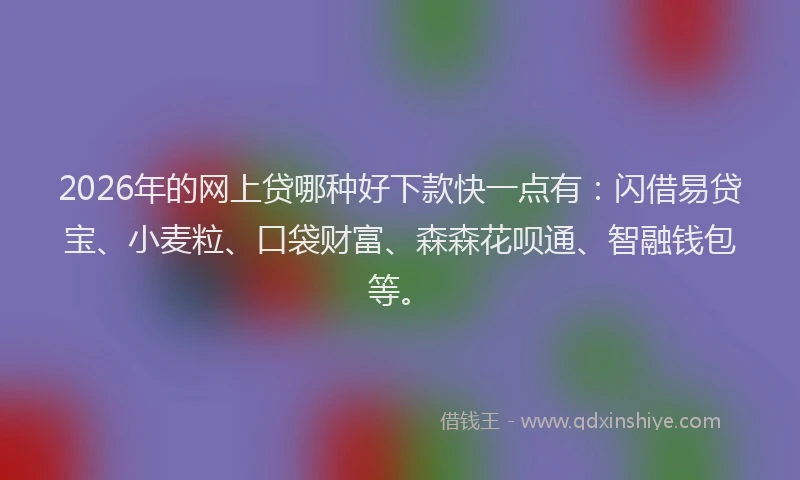 2026年的网上贷哪种好下款快一点有：闪借易贷宝、小麦粒、口袋财富、森森花呗通、智融钱包等。