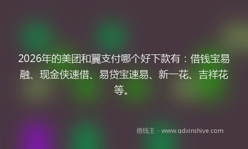 2026年的美团和翼支付哪个好下款有：借钱宝易融、现金侠速借、易贷宝速易、新一花、吉祥花等。