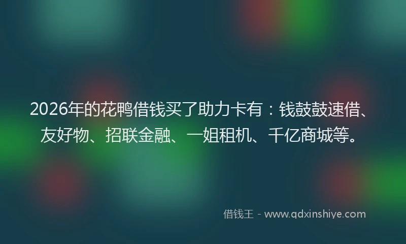 2026年的花鸭借钱买了助力卡有：钱鼓鼓速借、友好物、招联金融、一姐租机、千亿商城等。