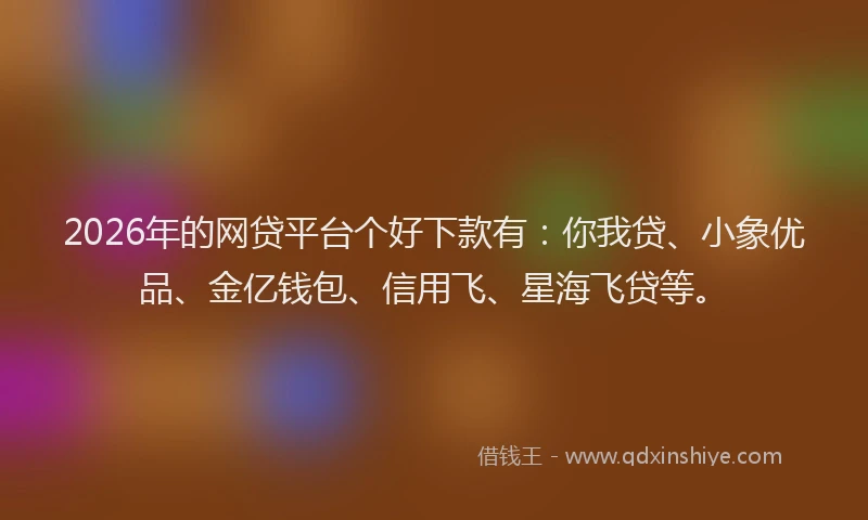 2026年的网贷平台个好下款有：你我贷、小象优品、金亿钱包、信用飞、星海飞贷等。