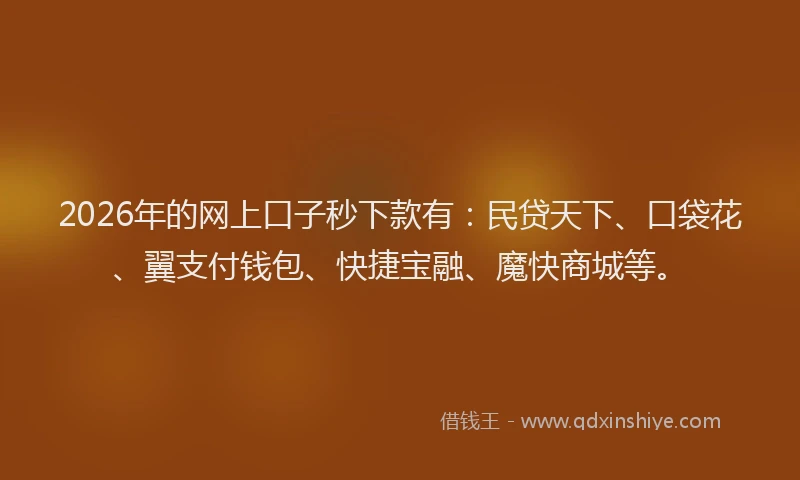 2026年的网上口子秒下款有：民贷天下、口袋花、翼支付钱包、快捷宝融、魔快商城等。