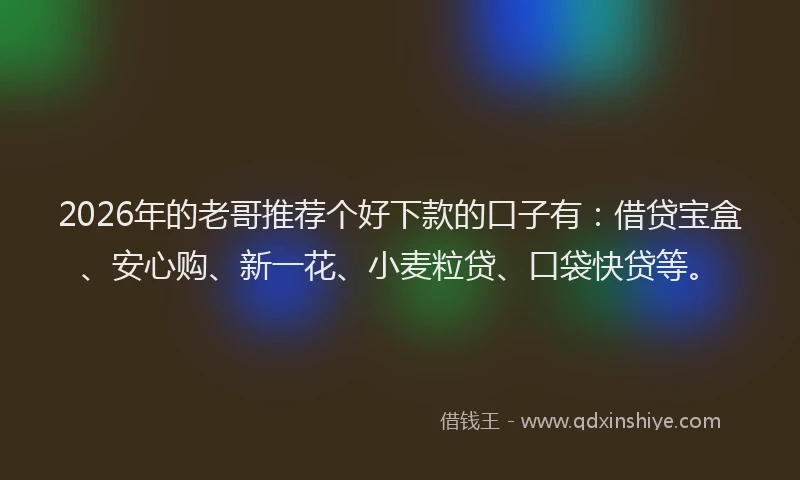 2026年的老哥推荐个好下款的口子有:借贷宝盒、安心购、新一花、小麦粒贷、口袋快贷等。