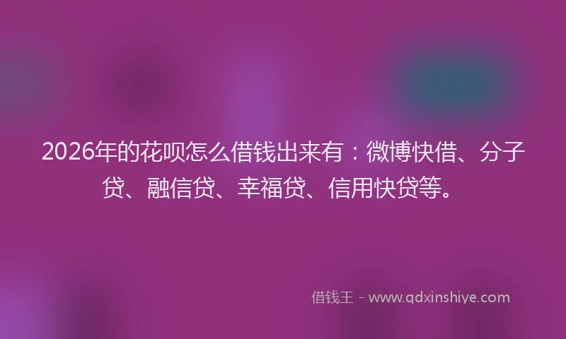 2026年的花呗怎么借钱出来有：微博快借、分子贷、融信贷、幸福贷、信用快贷等。