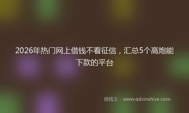 2026年热门网上借钱不看征信，汇总5个高炮能下款的平台