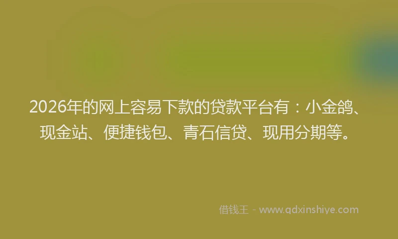 2026年的网上容易下款的贷款平台有：小金鸽、现金站、便捷钱包、青石信贷、现用分期等。