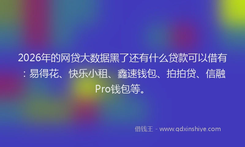 2026年的网贷大数据黑了还有什么贷款可以借有：易得花、快乐小租、鑫速钱包、拍拍贷、信融Pro钱包等。