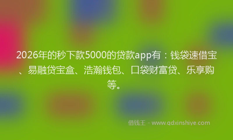 2026年的秒下款5000的贷款app有：钱袋速借宝、易融贷宝盒、浩瀚钱包、口袋财富贷、乐享购等。