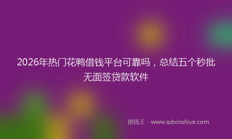 2026年热门花鸭借钱平台可靠吗，总结五个秒批无面签贷款软件