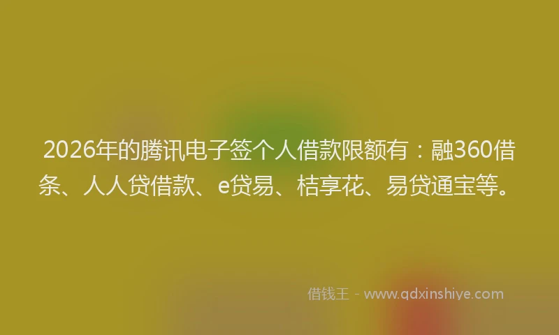 2026年的腾讯电子签个人借款限额有：融360借条、人人贷借款、e贷易、桔享花、易贷通宝等。