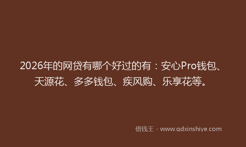 2026年的网贷有哪个好过的有：安心Pro钱包、天源花、多多钱包、疾风购、乐享花等。