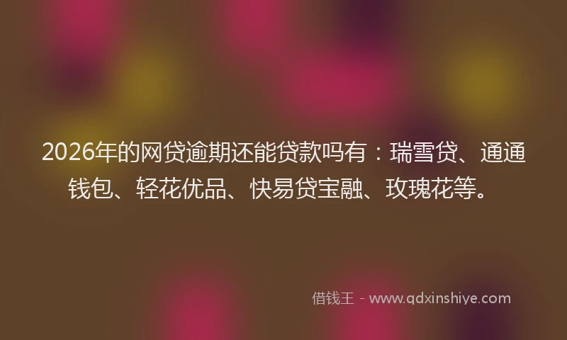 2026年的网贷逾期还能贷款吗有：瑞雪贷、通通钱包、轻花优品、快易贷宝融、玫瑰花等。