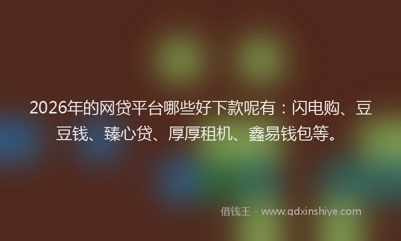 2026年的网贷平台哪些好下款呢有：闪电购、豆豆钱、臻心贷、厚厚租机、鑫易钱包等。