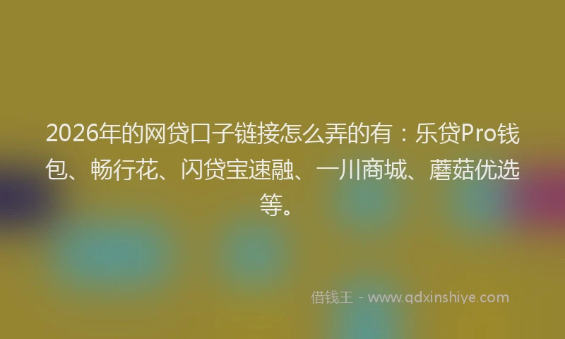2026年的网贷口子链接怎么弄的有：乐贷Pro钱包、畅行花、闪贷宝速融、一川商城、蘑菇优选等。