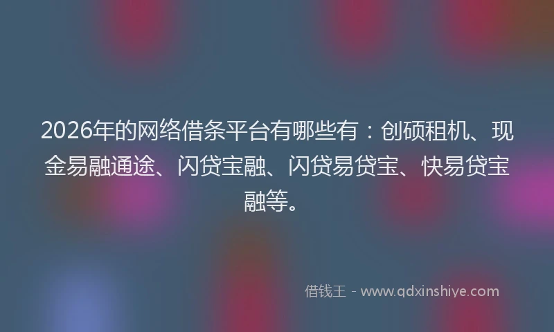 2026年的网络借条平台有哪些有：创硕租机、现金易融通途、闪贷宝融、闪贷易贷宝、快易贷宝融等。