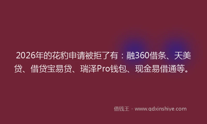 2026年的花豹申请被拒了有：融360借条、天美贷、借贷宝易贷、瑞泽Pro钱包、现金易借通等。