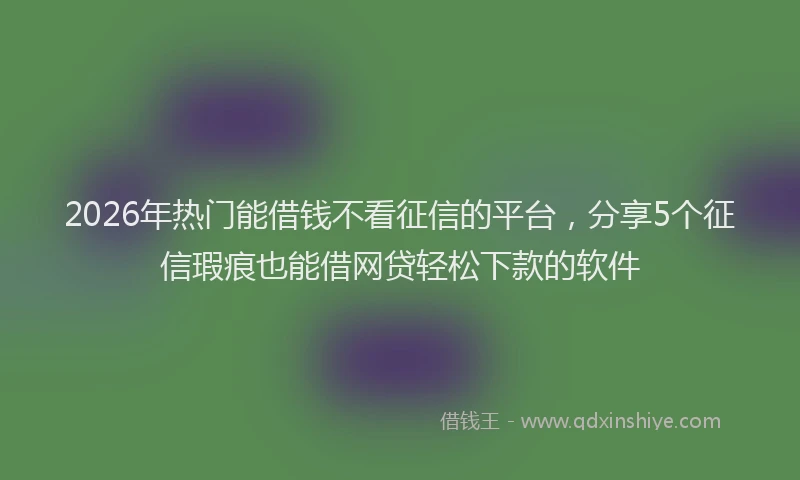 2026年热门能借钱不看征信的平台，分享5个征信瑕疵也能借网贷轻松下款的软件
