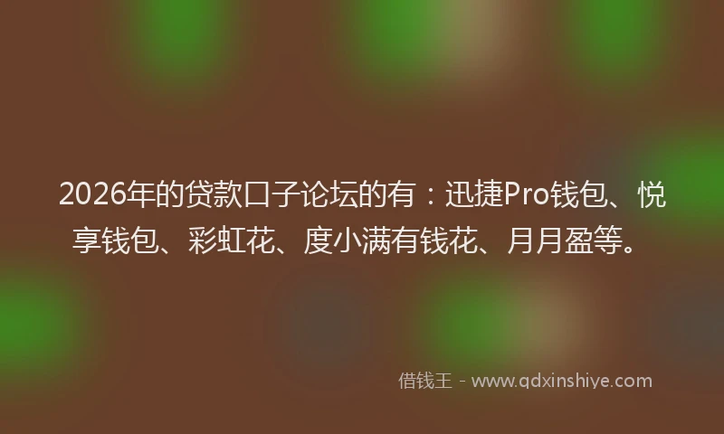 2026年的贷款口子论坛的有：迅捷Pro钱包、悦享钱包、彩虹花、度小满有钱花、月月盈等。