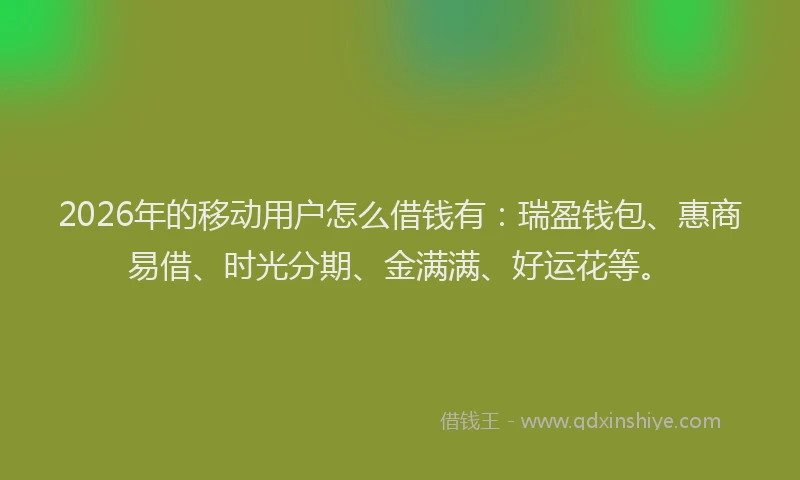 2026年的移动用户怎么借钱有：瑞盈钱包、惠商易借、时光分期、金满满、好运花等。