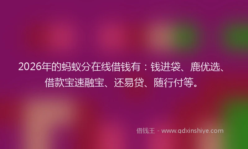 2026年的蚂蚁分在线借钱有：钱进袋、鹿优选、借款宝速融宝、还易贷、随行付等。
