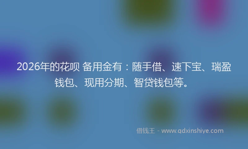 2026年的花呗 备用金有：随手借、速下宝、瑞盈钱包、现用分期、智贷钱包等。