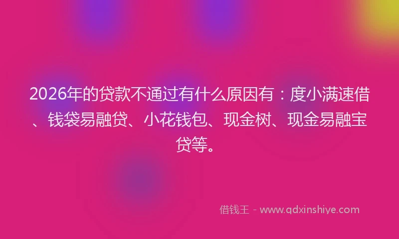 2026年的贷款不通过有什么原因有：度小满速借、钱袋易融贷、小花钱包、现金树、现金易融宝贷等。