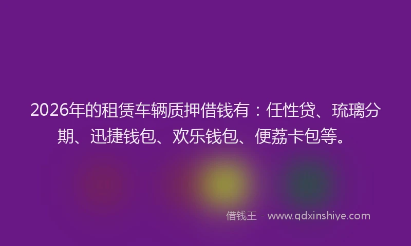 2026年的租赁车辆质押借钱有:任性贷、琉璃分期、迅捷钱包、欢乐钱包、便荔卡包等。
