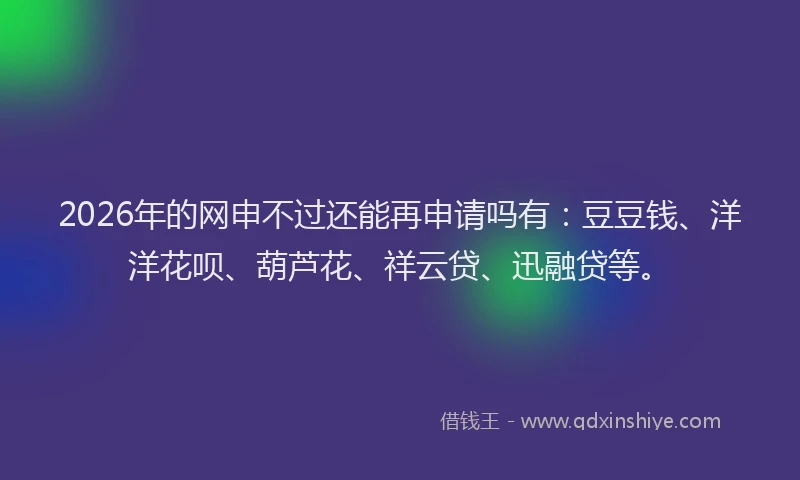 2026年的网申不过还能再申请吗有：豆豆钱、洋洋花呗、葫芦花、祥云贷、迅融贷等。