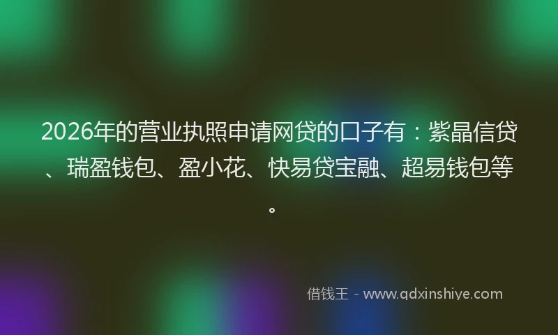 2026年的营业执照申请网贷的口子有：紫晶信贷、瑞盈钱包、盈小花、快易贷宝融、超易钱包等。