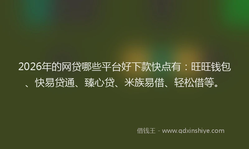 2026年的网贷哪些平台好下款快点有：旺旺钱包、快易贷通、臻心贷、米族易借、轻松借等。