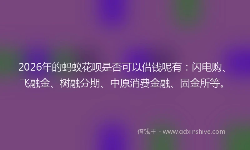 2026年的蚂蚁花呗是否可以借钱呢有：闪电购、飞融金、树融分期、中原消费金融、固金所等。