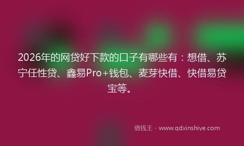 2026年的网贷好下款的口子有哪些有：想借、苏宁任性贷、鑫易Pro+钱包、麦芽快借、快借易贷宝等。