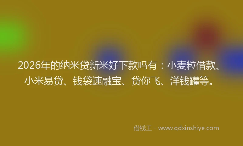 2026年的纳米贷新米好下款吗有：小麦粒借款、小米易贷、钱袋速融宝、贷你飞、洋钱罐等。