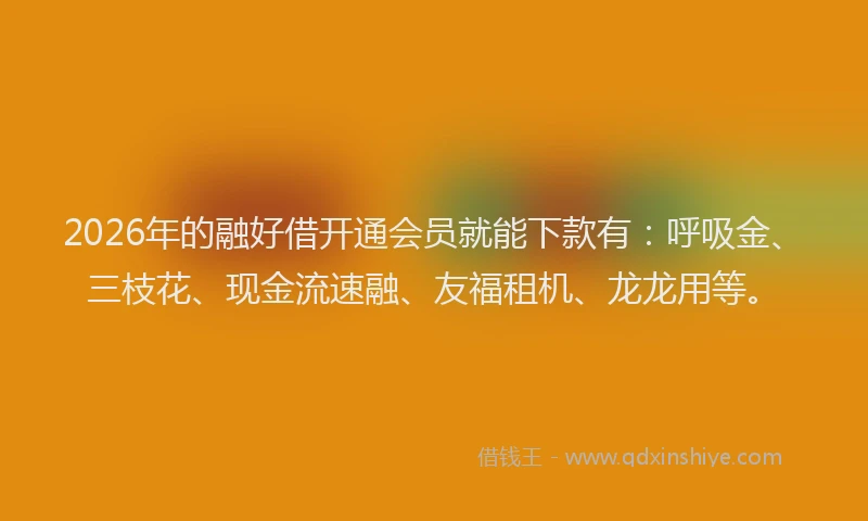 2026年的融好借开通会员就能下款有:呼吸金、三枝花、现金流速融、友福租机、龙龙用等。