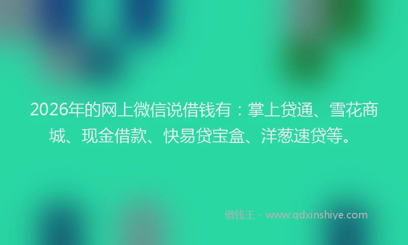 2026年的网上微信说借钱有:掌上贷通、雪花商城、现金借款、快易贷宝盒、洋葱速贷等。