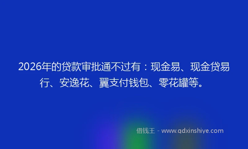 2026年的贷款审批通不过有：现金易、现金贷易行、安逸花、翼支付钱包、零花罐等。