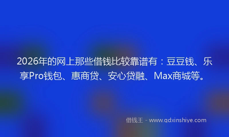 2026年的网上那些借钱比较靠谱有：豆豆钱、乐享Pro钱包、惠商贷、安心贷融、Max商城等。