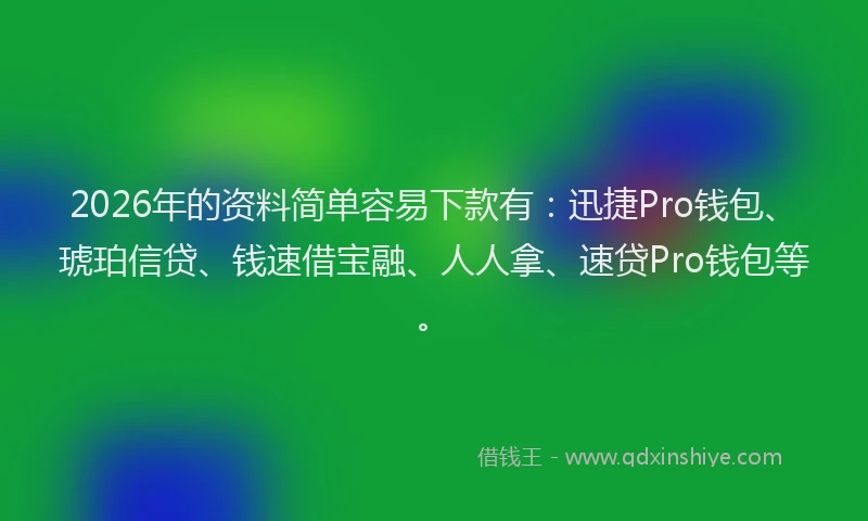 2026年的资料简单容易下款有：迅捷Pro钱包、琥珀信贷、钱速借宝融、人人拿、速贷Pro钱包等。