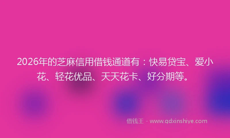 2026年的芝麻信用借钱通道有：快易贷宝、爱小花、轻花优品、天天花卡、好分期等。