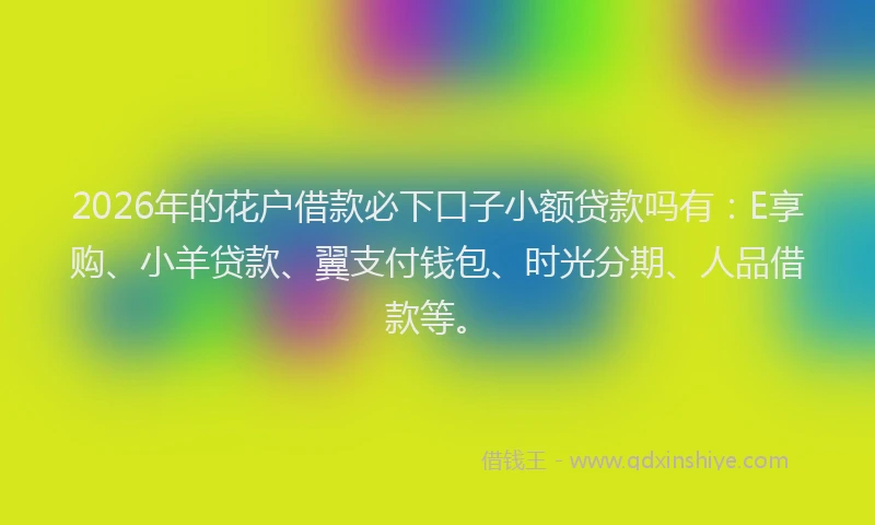 2026年的花户借款必下口子小额贷款吗有：E享购、小羊贷款、翼支付钱包、时光分期、人品借款等。