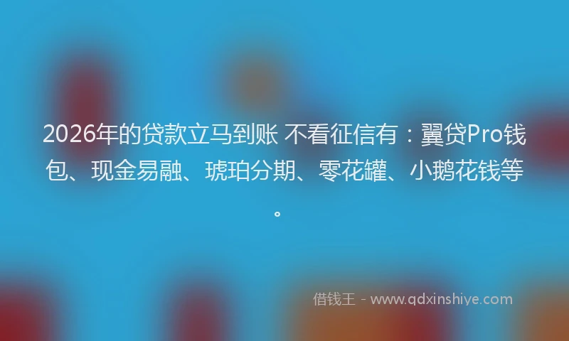 2026年的贷款立马到账 不看征信有：翼贷Pro钱包、现金易融、琥珀分期、零花罐、小鹅花钱等。