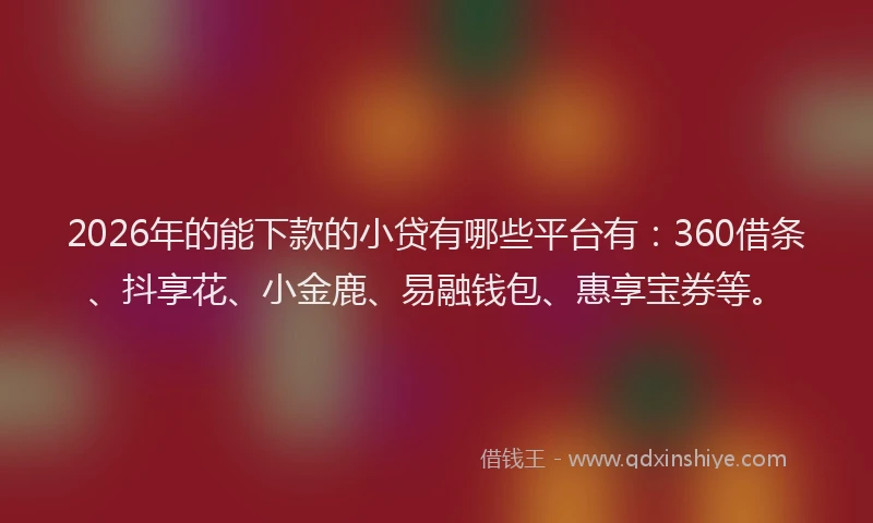 2026年的能下款的小贷有哪些平台有：360借条、抖享花、小金鹿、易融钱包、惠享宝券等。