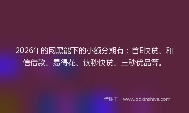 2026年的网黑能下的小额分期有：首E快贷、和信借款、易得花、读秒快贷、三秒优品等。
