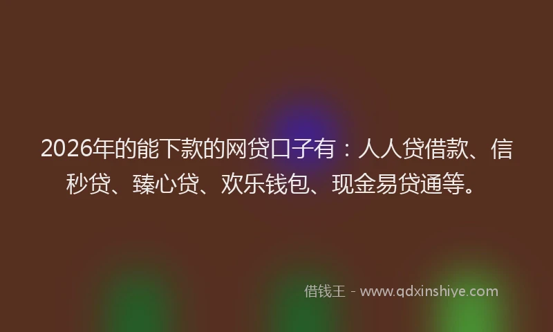 2026年的能下款的网贷口子有：人人贷借款、信秒贷、臻心贷、欢乐钱包、现金易贷通等。