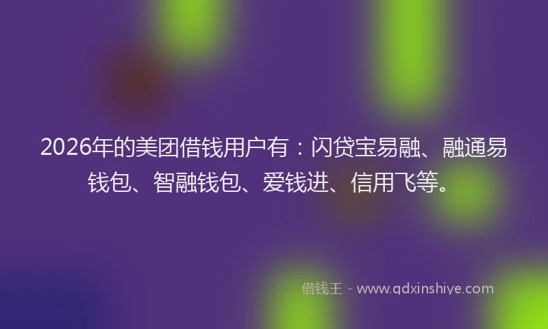 2026年的美团借钱用户有:闪贷宝易融、融通易钱包、智融钱包、爱钱进、信用飞等。