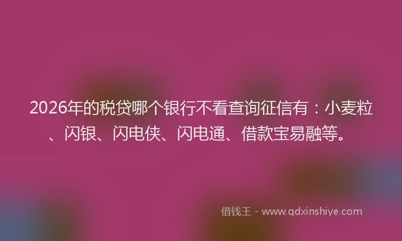 2026年的税贷哪个银行不看查询征信有：小麦粒、闪银、闪电侠、闪电通、借款宝易融等。