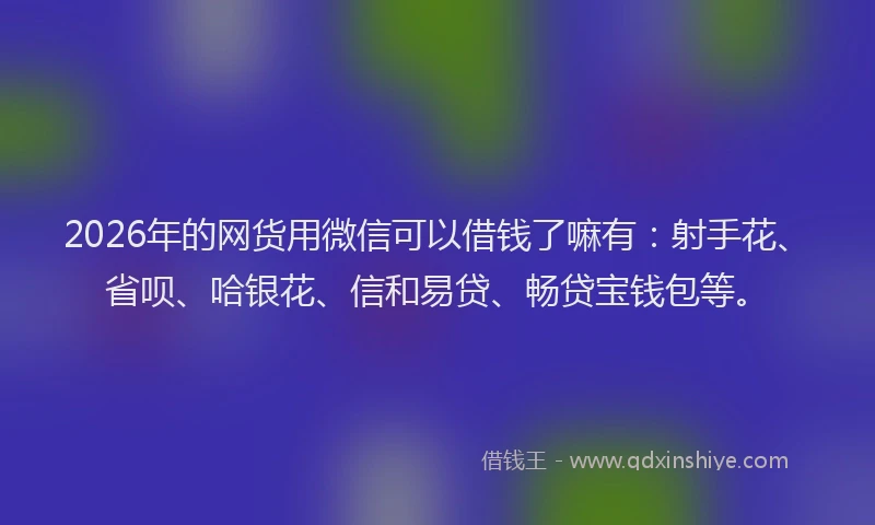 2026年的网货用微信可以借钱了嘛有：射手花、省呗、哈银花、信和易贷、畅贷宝钱包等。