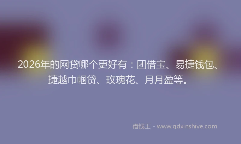 2026年的网贷哪个更好有:团借宝、易捷钱包、捷越巾帼贷、玫瑰花、月月盈等。